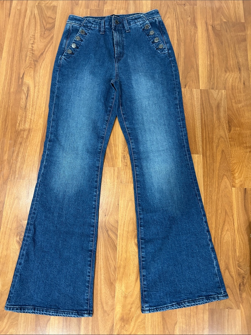 GAP Dark Blue Flare Jeans with Button-Trim Pockets